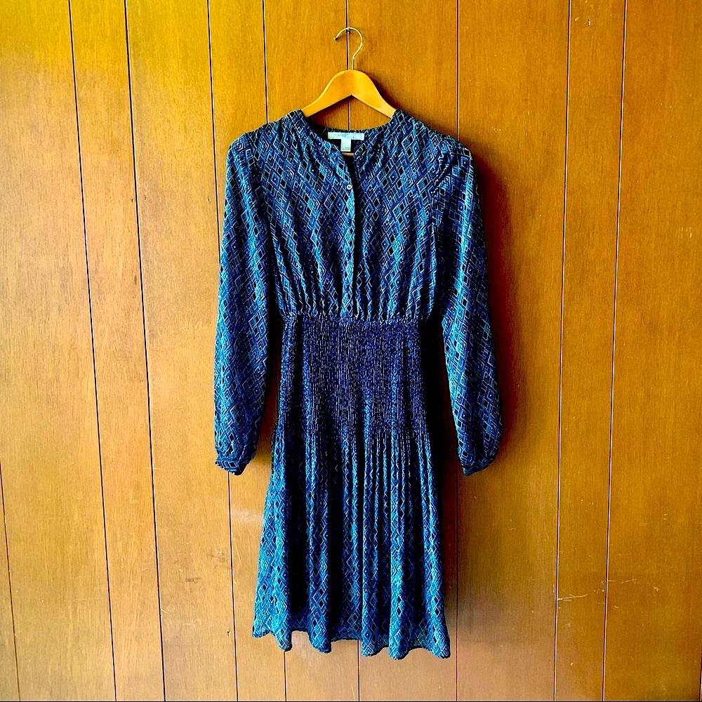 Navy Chiffon Midi-Dress Pin-Tucked Pleated Skirt Size Small